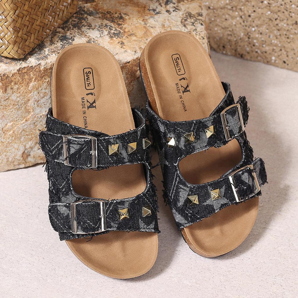 2025wish große Größe flache Sandalen 2025 Frühlingsexplosion Denim Lazy One Pedal Slipper