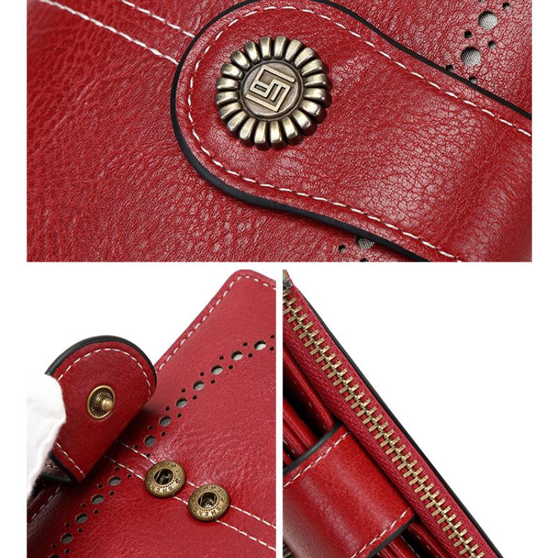 Retro Short Women's Bag RFID Anti-theft Brush Multi-function Large-capacity Clutch Bag