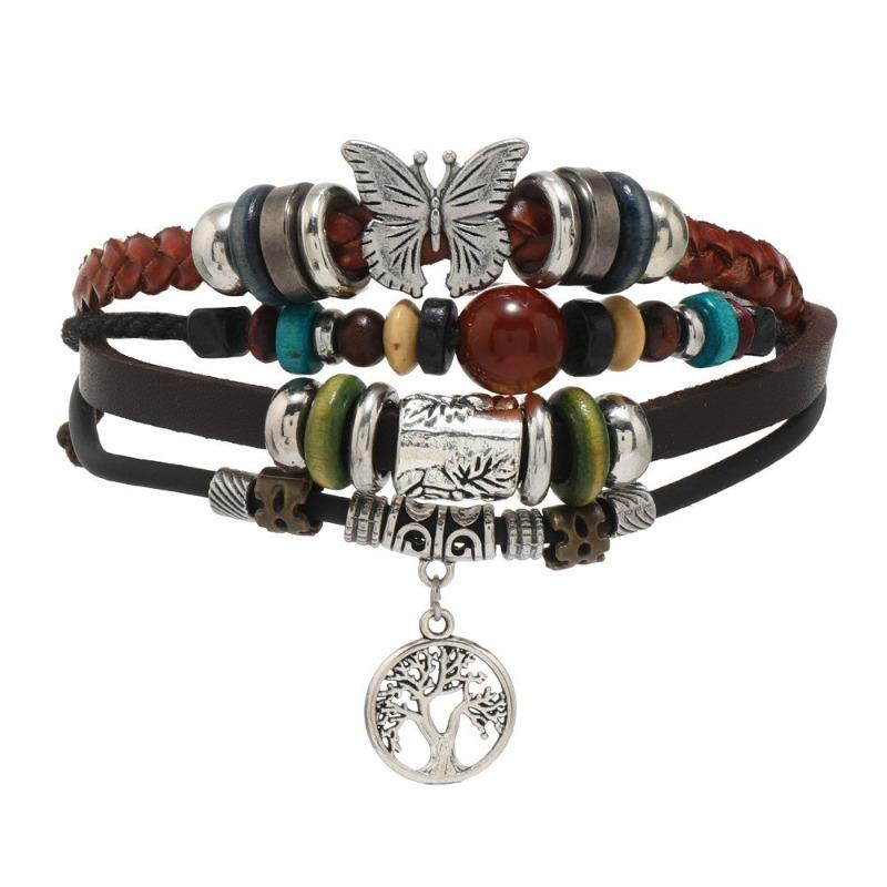New Retro Multi-bead Feather Turquoise Glazed Wings Leather Bracelet Hot Seller