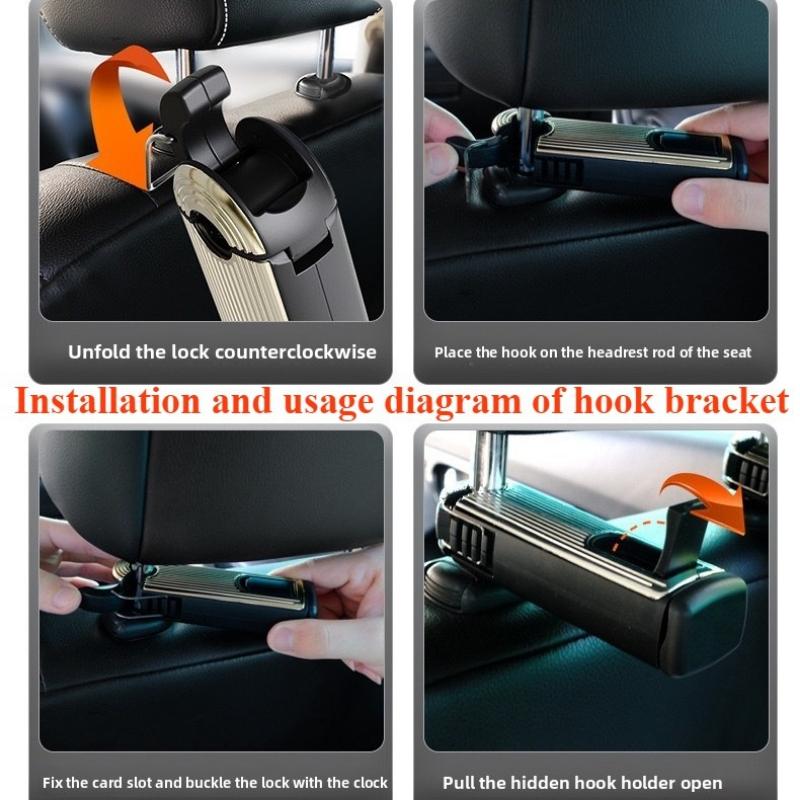 2 in 1 Car Seat Back Hook Stable Headrest Hanging Hook Anti Slip Silicone Pad Hidden Rear Row Hanger Phone with Phone Holder