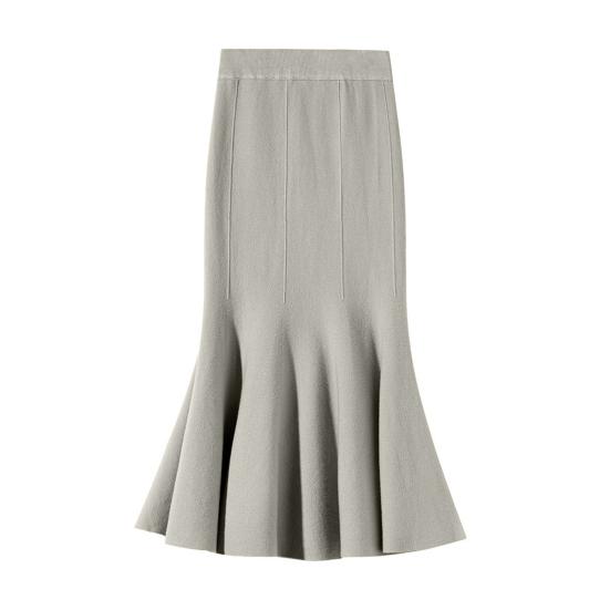 Fishtail Skirt Elastic High Waist Hip Wrapped Maxi Skirt Solid Color Office Lady Knitting Long Skirt Work Leisure Wear