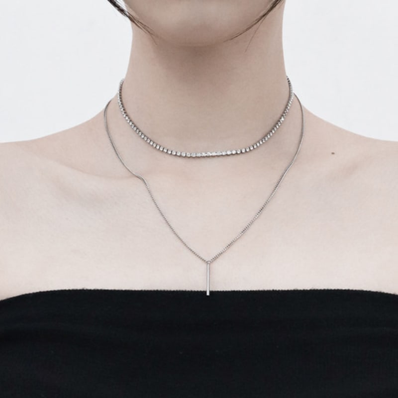 Baroque Stone Glittering Two Chain Necklace