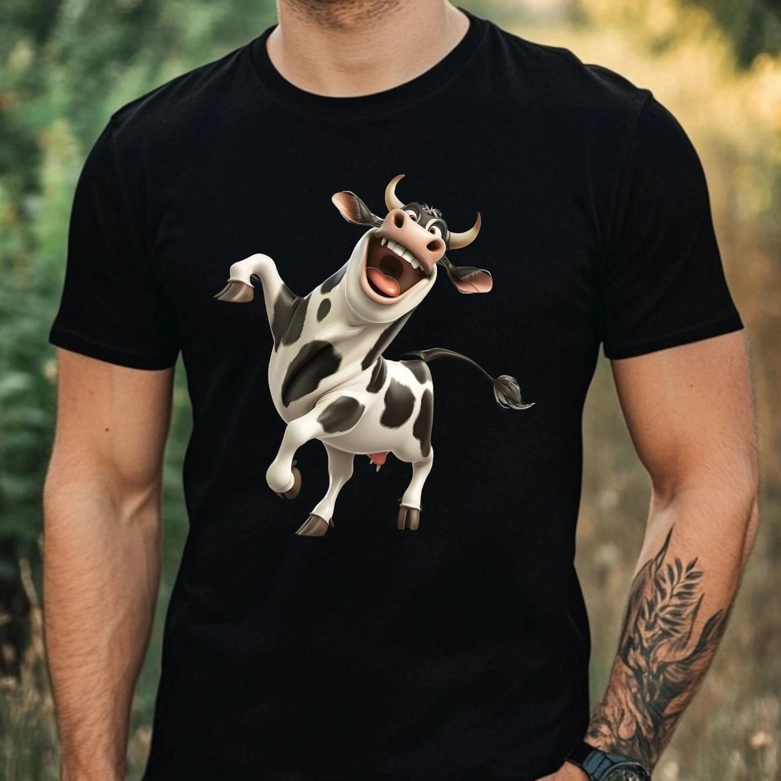 T-Shirt Herren Verrückte Kuh Motiv Baumwolle Größe XS bis 5XL XXXL