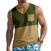 Men Sleeveless Casual Tank Top with Wide Shoulder Straps Chest Pocket and Panel Design for Everyday Wear