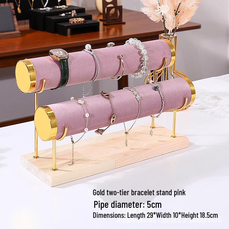 Solid Wood Suede Jewelry Rack and Bracelet Display Stand