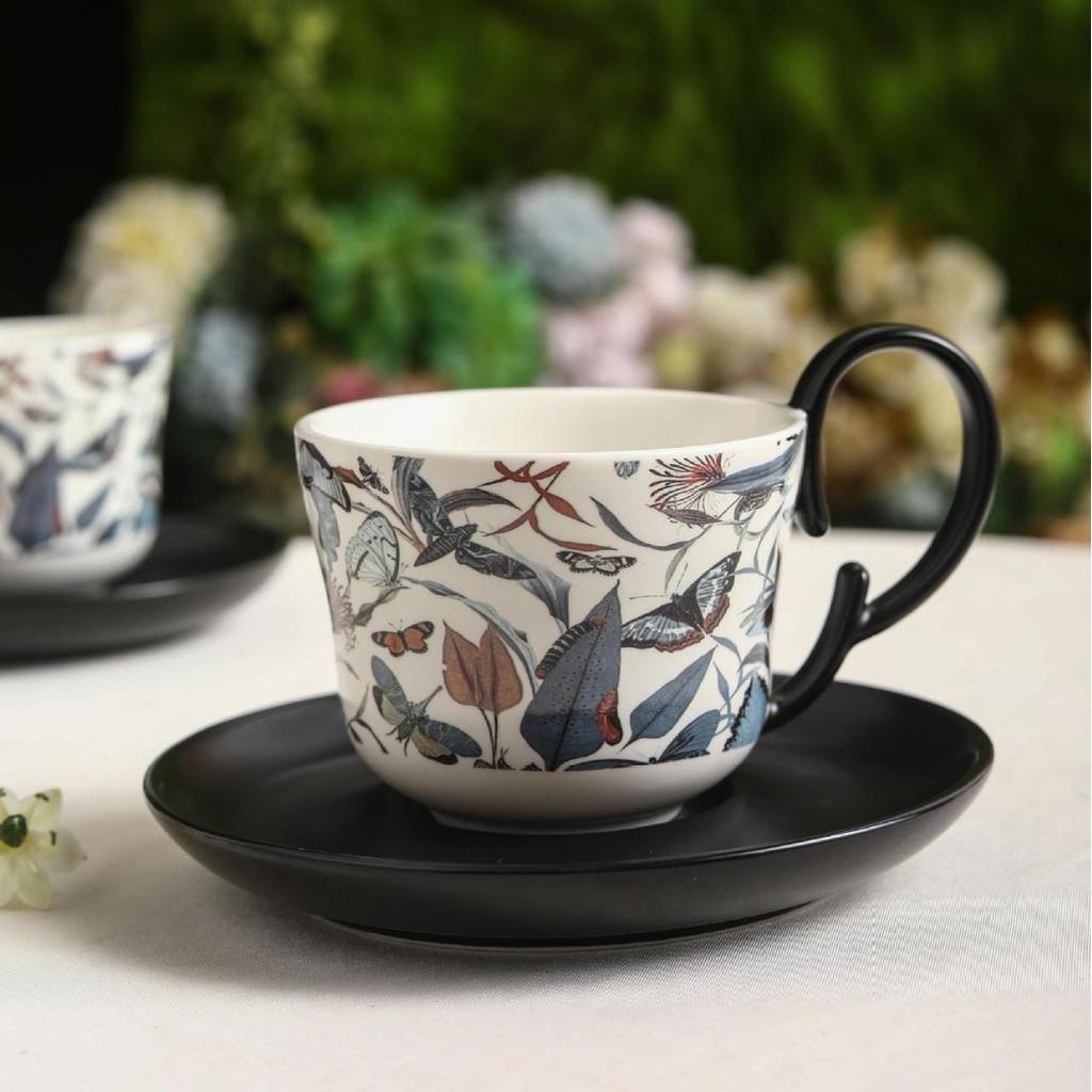 Creative Retro Flower Vine Ceramic Coffee Cup Saucer High-End Light Luxury Afternoon Tea Cup Saucer Household Ceramic Coffee Set