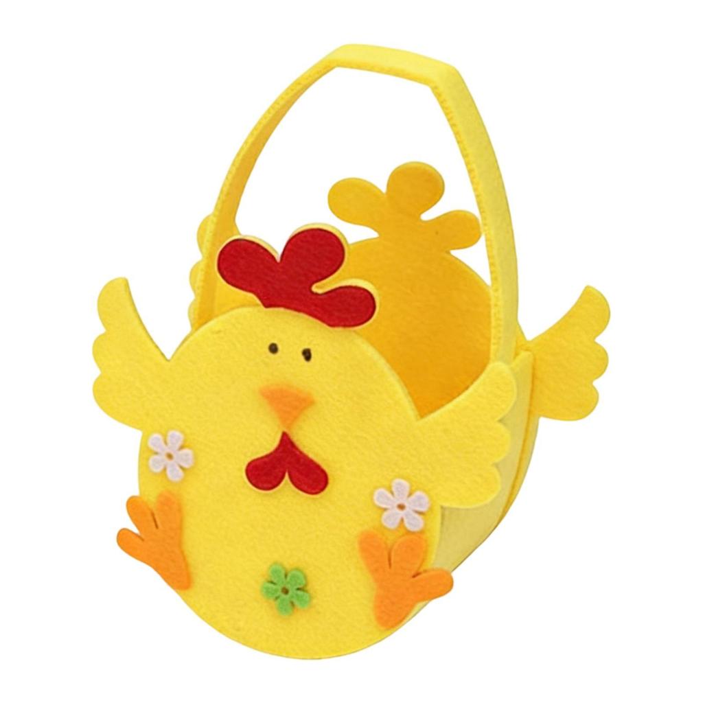 Felt Chicken Easter Basket Empty Organizer Candy Egg Bucket with Handle for Children Holiday Festival Toy Storage