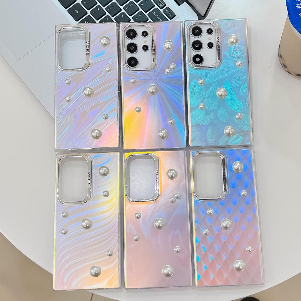 Advanced Three Dimensional Pearls Suitable for Samsung S25ultra Mobile Phone Case S24plus Electroplated Laser A56 Hard Set