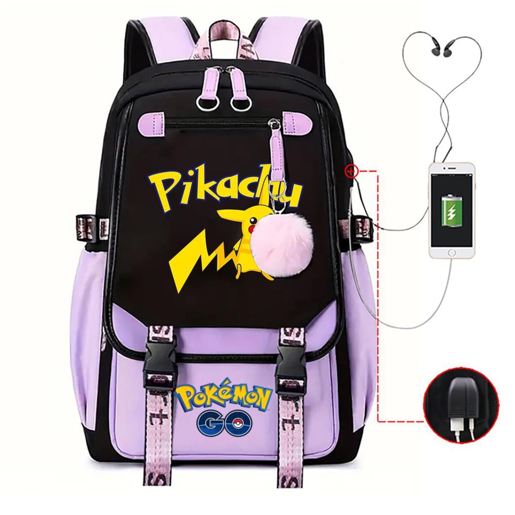 Contrasting Color Neutral Universal Schoolbag Cute Cartoon Print Primary And Secondary School Students Spine Protection Double Shoulder Usb Backpack