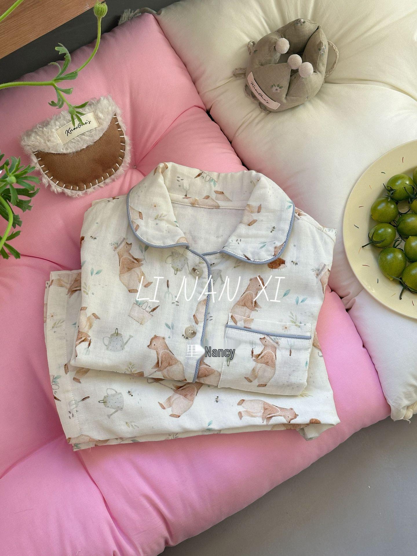 

Мужская и женская мультяшная двухслойная марлевая пижама - Осенняя коллекция (85006) 90 cm