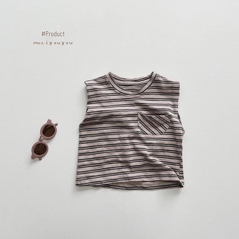 

Детская полосатая майка 2025 - в корейском стиле, свободного кроя, унисекс, модная детская одежда 100 cm