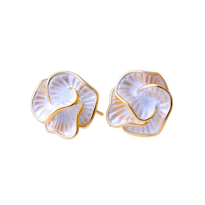 S925 Silver Needle Camellia Earrings - Elegant Light Luxury for Women