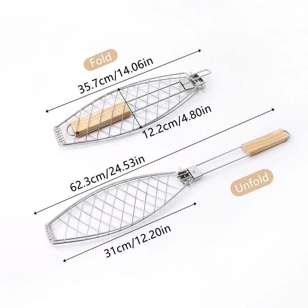 Spot Removable Non-Stick BBQ Grill Rack with Wooden Handle for Sausage, Fish, and Corn