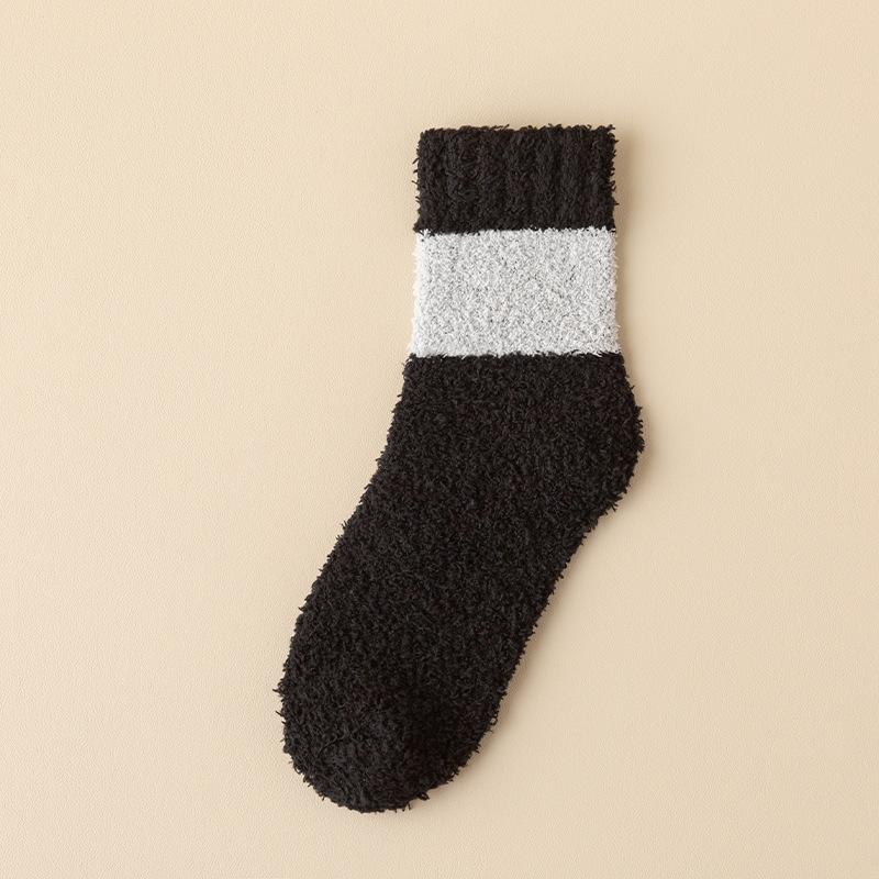 Coral Wool Socks - Men's Thick and Warm Mid-calf Socks That Don't Shed Fibers. Sleep Socks Pure Color. Floor Socks.