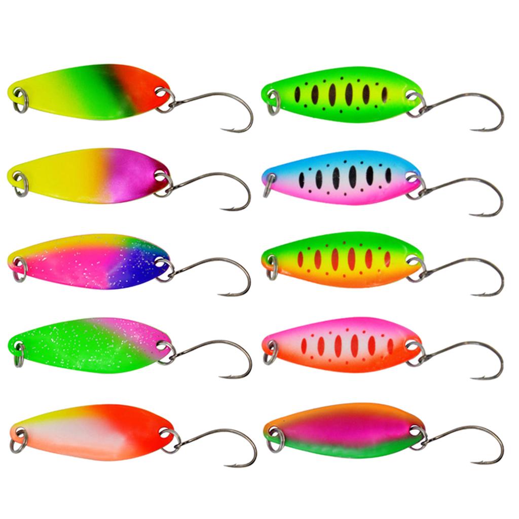 10Pcs Trout Fishing Spoon Lure Set Single Hook Trout Lures Sequin Baits Fishing Jig Spoon Lures Hard Metal Baits