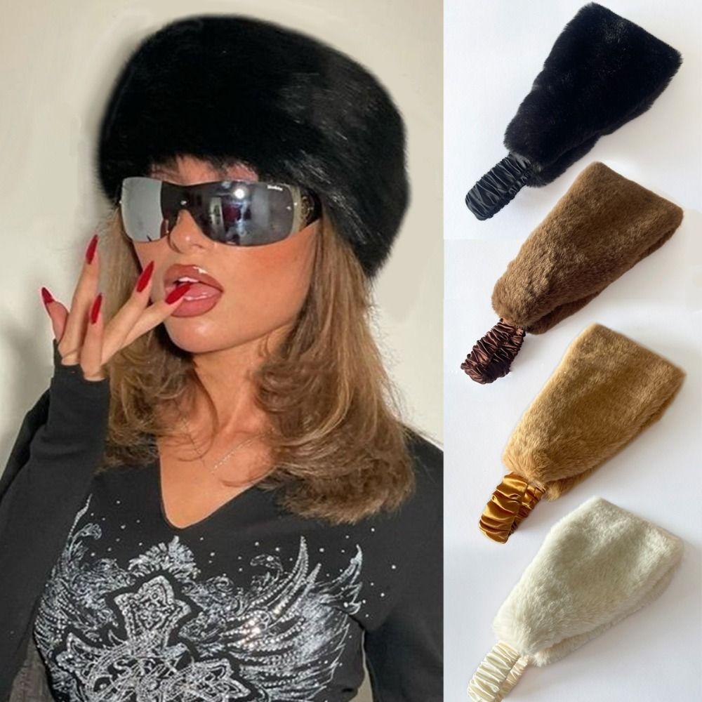 Wide Edge Fluffy Plush Headband Ear Warm Winter Elastic Headband  Winter Hair Accessories