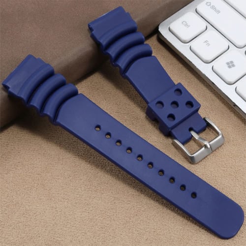 Seiko Replacement Watch Band, Black/Orange/Green/Navy, 20mm/22mm Width, Diving Waterproof Rubber Strap, DAL0BP, for SKA293J2 and SKA291J1 (Navy, 22mm)