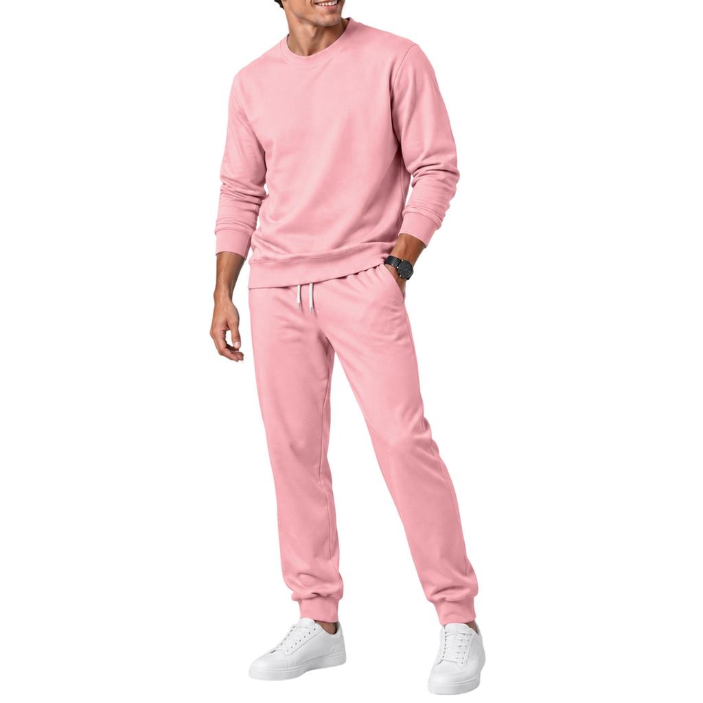 Men's Fall Winter Crewneck Sweatshirt and Sweatpants Set Color Athletic Tracksuit for Gym and Casual Wear