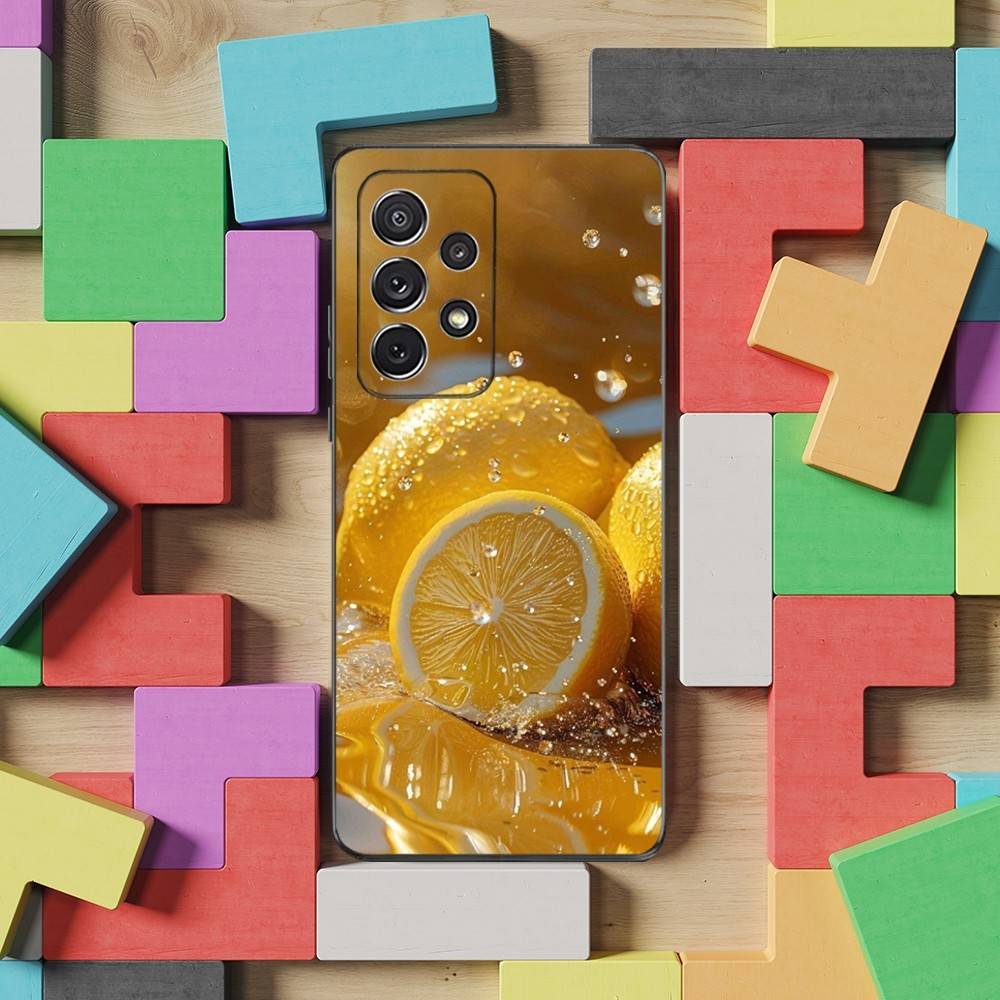 

Fruit Art lemon Case For Samsung S22,S25,S24,S23,Ultra,FE,S20,S10,Plus,S21,S9,Lite,Soft Silicone Black SamsungS23plus5G