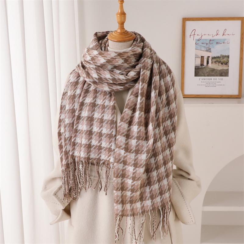 Qianniao plaid autumn and winter warm and cold scarf shawl commuting versatile couple tassel imitation cashmere scarf