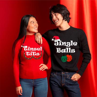 TSHIRT Jingle Balls Tinsel Tit Matching Couple Christmas T-Shirt Xmas Gifts Tee