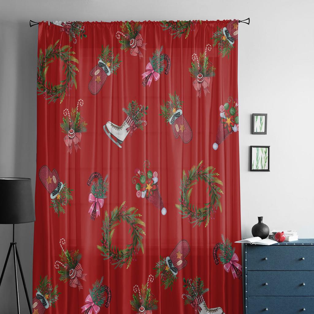 Christmas Christmas Tree Decoration Sheer Curtains For Kids Bedroom Living Room Voile Curtains Xmas Kitchen Tulle Curtain