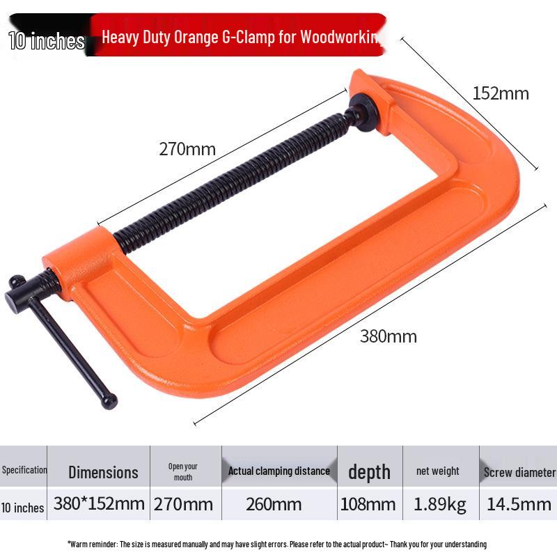 Heavy Duty Orange G-Clamp with Black Screw for Woodworking Jointing and Clamping