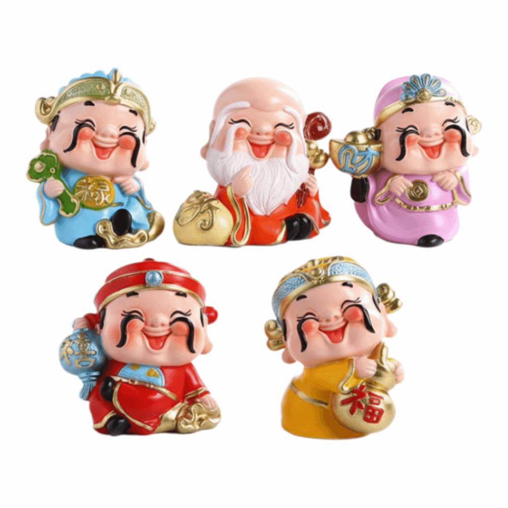 

5pcs Chinese Style God of Fortune Statue Small New Year Decor Moving To New Home 5 Statues