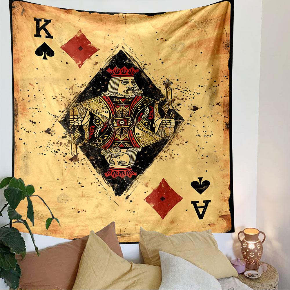 King Queen Card Tapestry Wall Hanging, Spade Heart Combo Playing Card Art, Casino Wall Decor for Bedroom Living Room Dorm