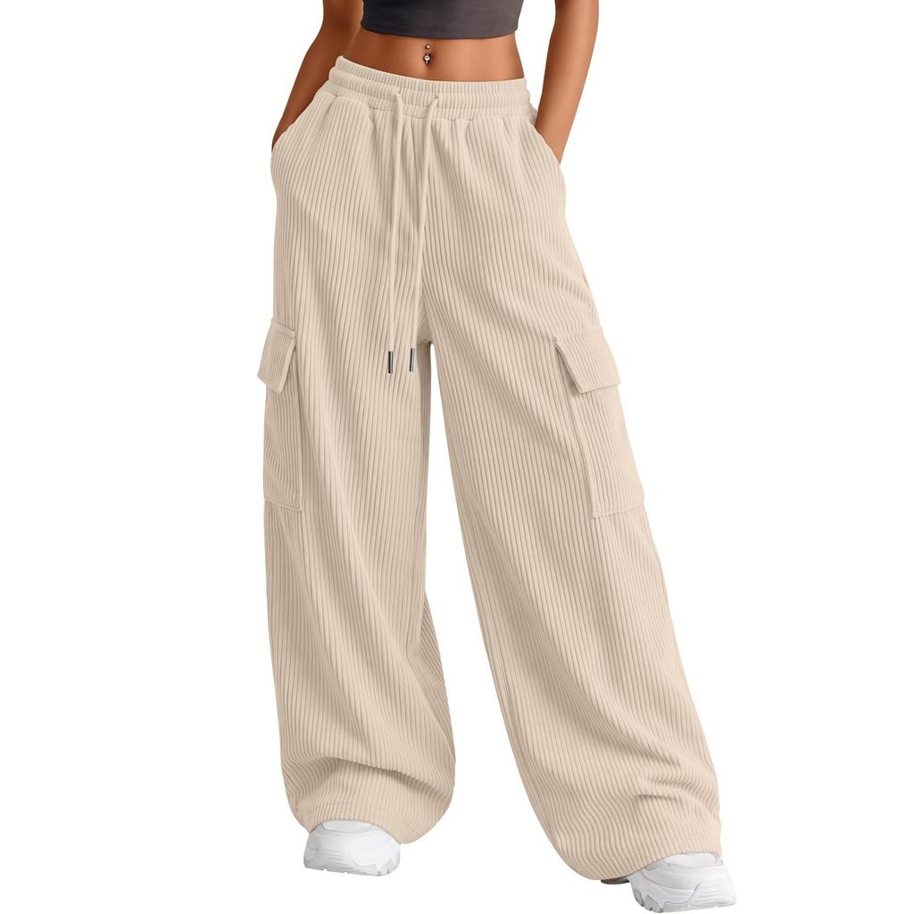 Womens Wide Leg Corduroy Cargo Sweatpants with Pockets