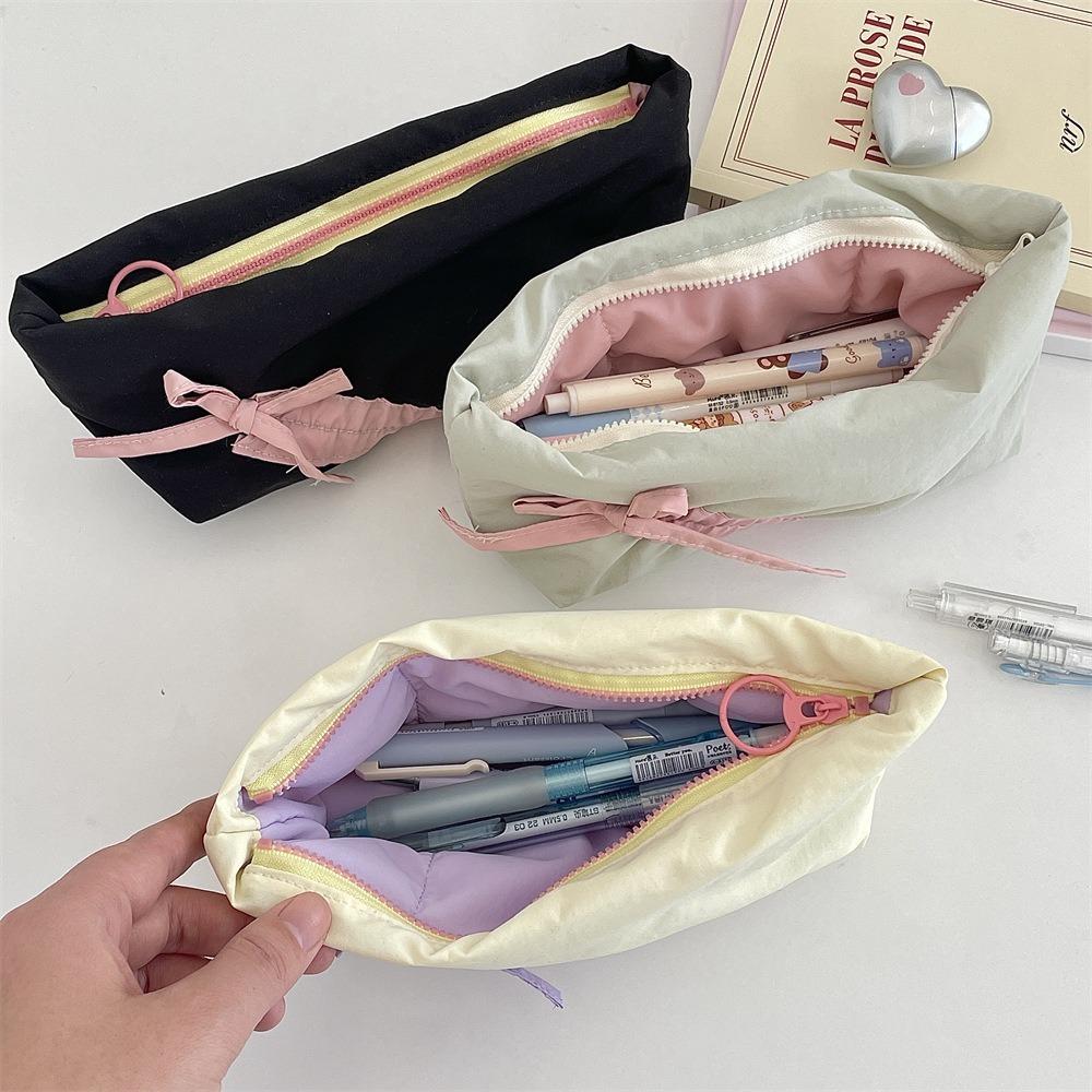 Large Capacity Bowknot Pencil Case Zipper Students Stationery Pouch New Makeup Bag  Women