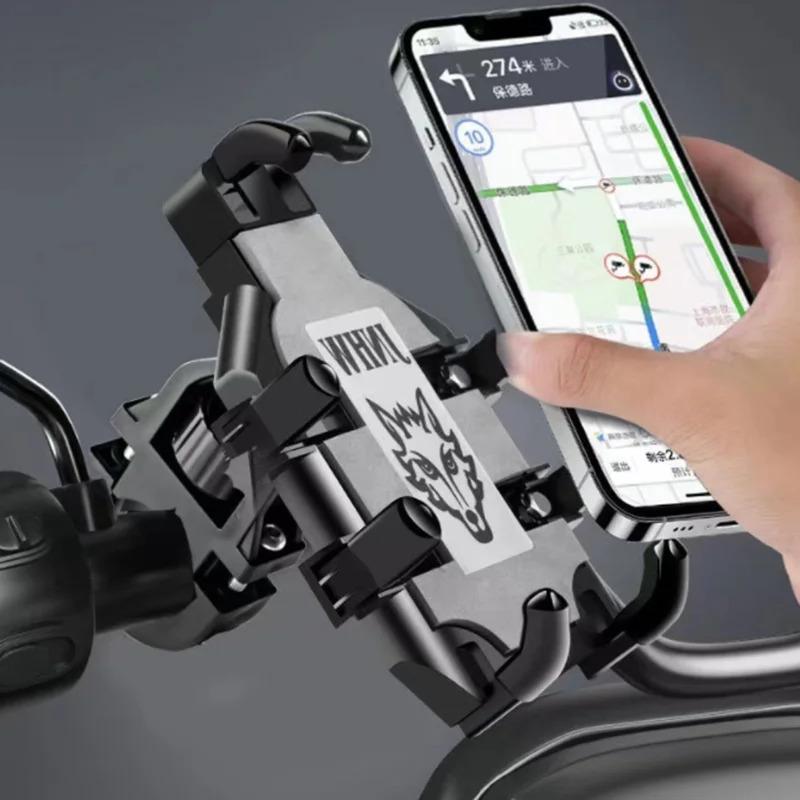 Shock-absorbing mobile phone holder for motorcycle, cell phone holder, bicycle holder, handlebar, rearview mirror