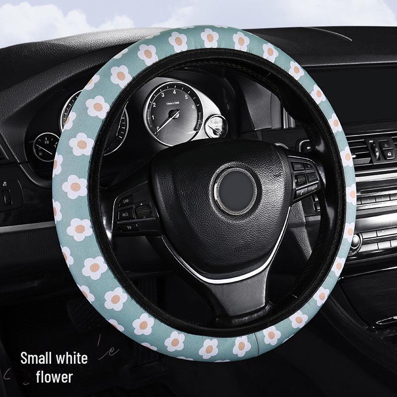 2023 New Style Breathable Fabric Steering Wheel Cover with Flower Pattern and Elastic Band Shoulder Cover
