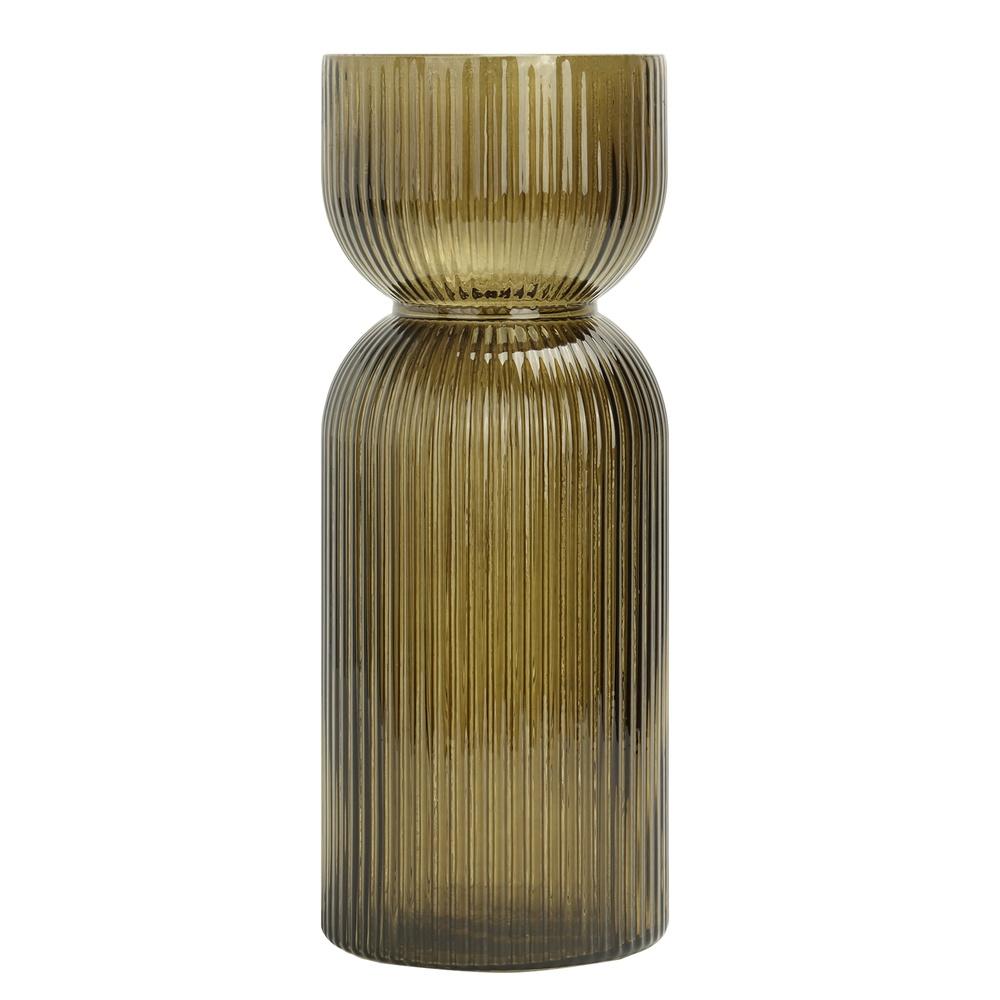 

Ribbed Glass Tabletop Vase Decorative Accent Stylish Home Décor Unique Fluted Design Modern Centerpiece Handcrafted Ideal Floral United States