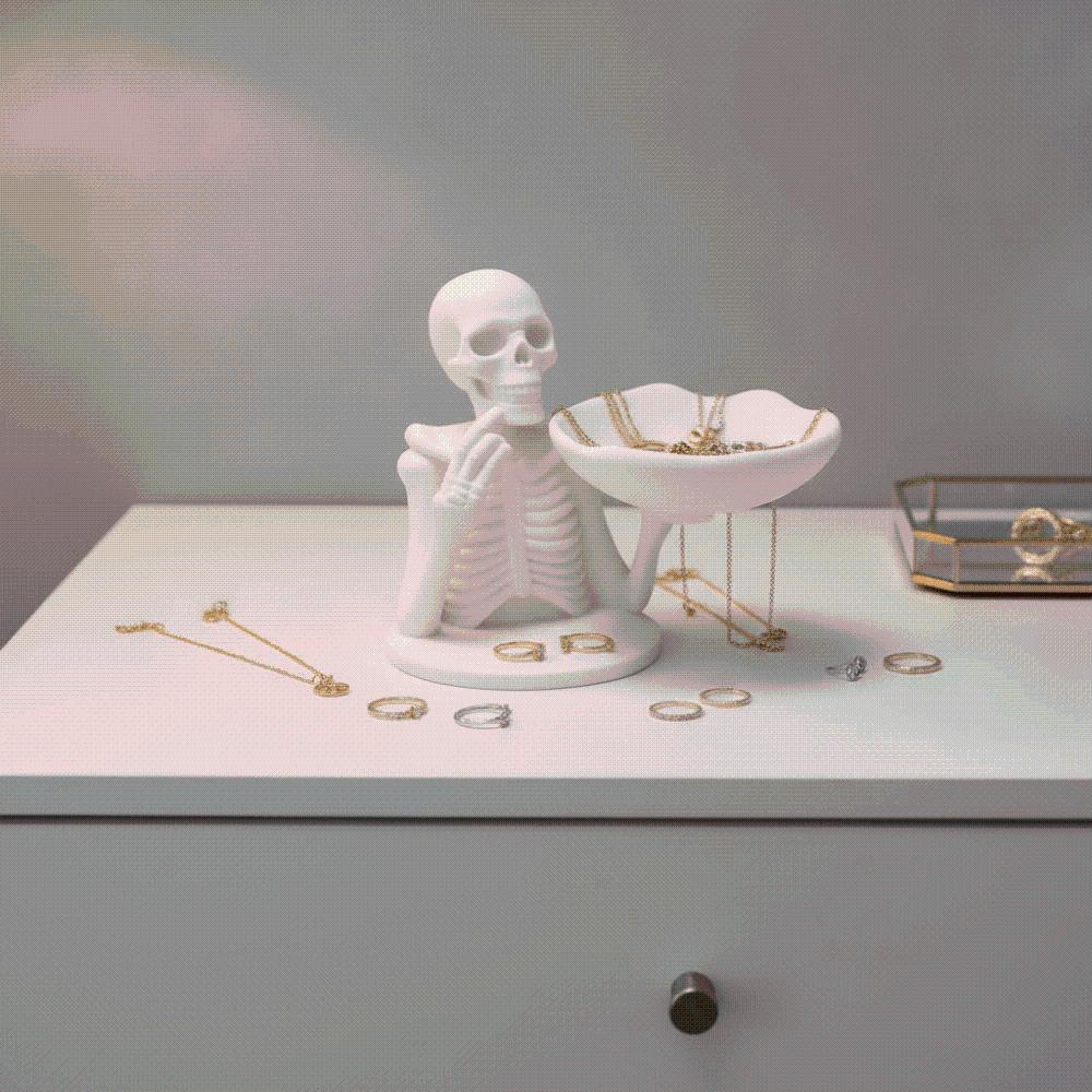 Matte White Skeleton Candy Bowl Bone Shape Spooky Jewelry Dish Skull Tray Decor Gift Seekers