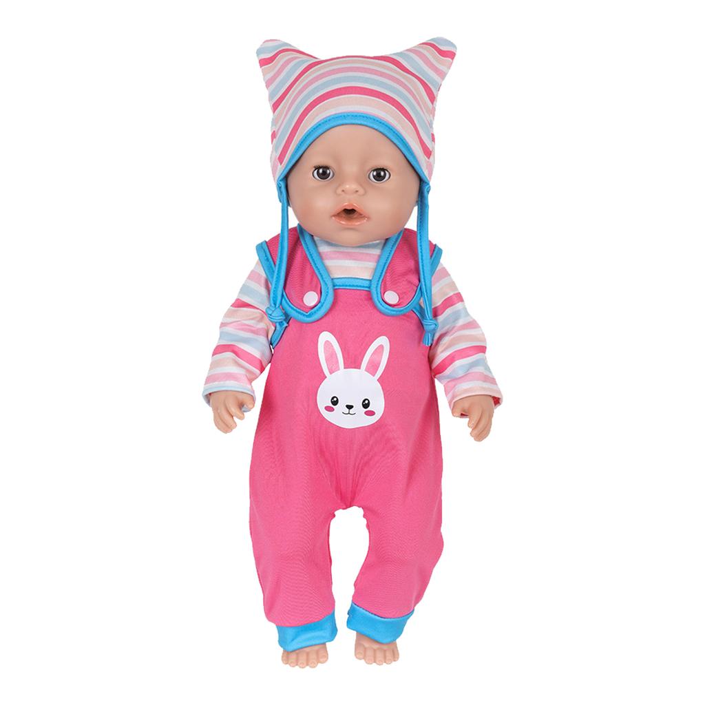 Life Like Doll Jumpsuit with Hat and Shirt Breathable Doll Suspenders Pants for 43cm Doll Easy Dressingup for Toddler