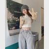 Women's High-Waist Light Gray Wide-Leg Retro Jeans