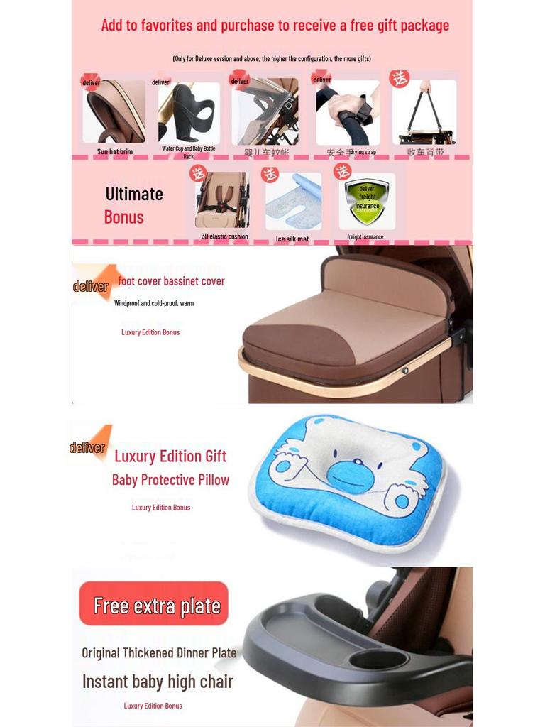 Convertible Lightweight Baby Stroller: Reclining, Foldable, High Landscape, Shock-Absorbing, Two-Way Use for Newborns