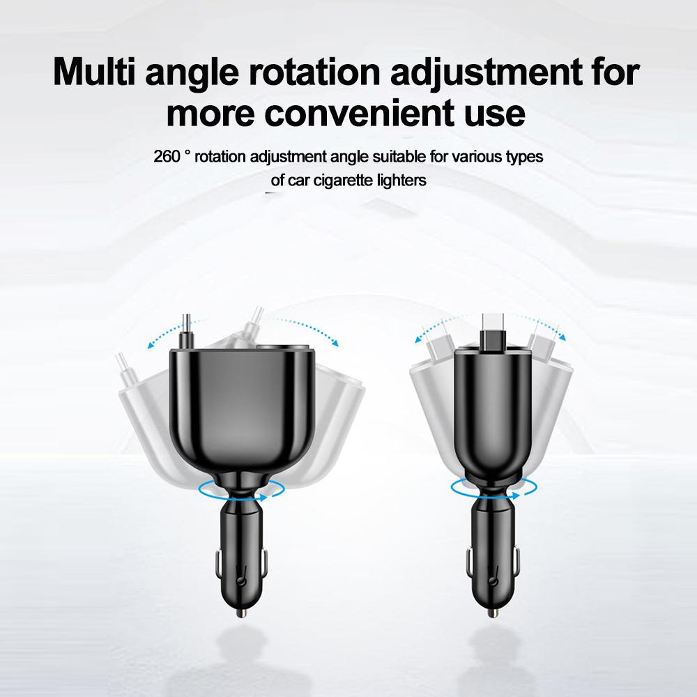 5-Port Autoladegerät mit einziehbarem Typ-C-Kabel PD Schnellladung Superschneller Handy-Autoladeadapter für Xiaomi Samsung Huawei