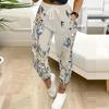 Summer Ladies Blossoms Plants Printed Sweatpants Loose Fit Drawstring Joggers Elastic Cuff Daily Casual Pants