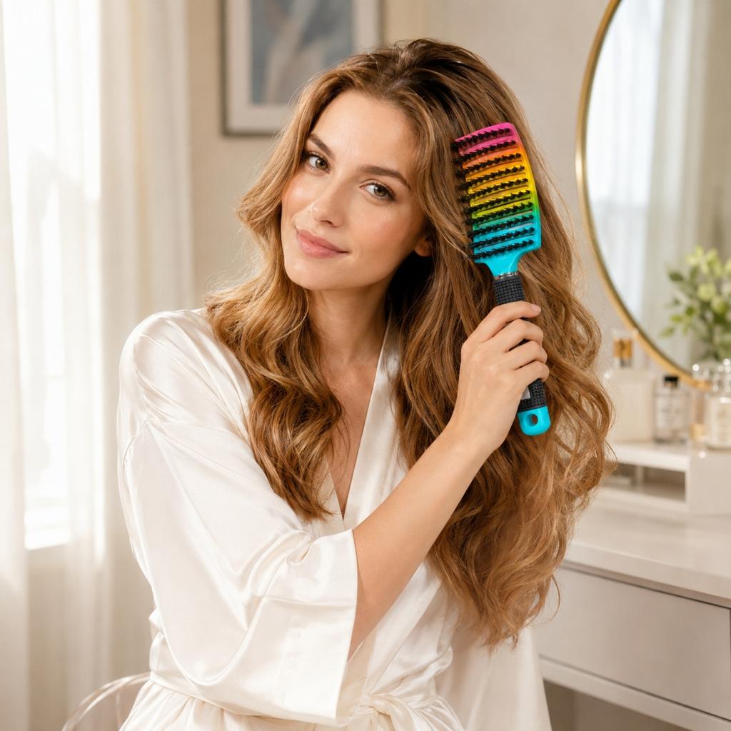 Wide Tooth Vent Hair Brush for Volumizing Styling Detangling Long Hair Home Use Scalp Massage Large Curved Comb for Women Men
