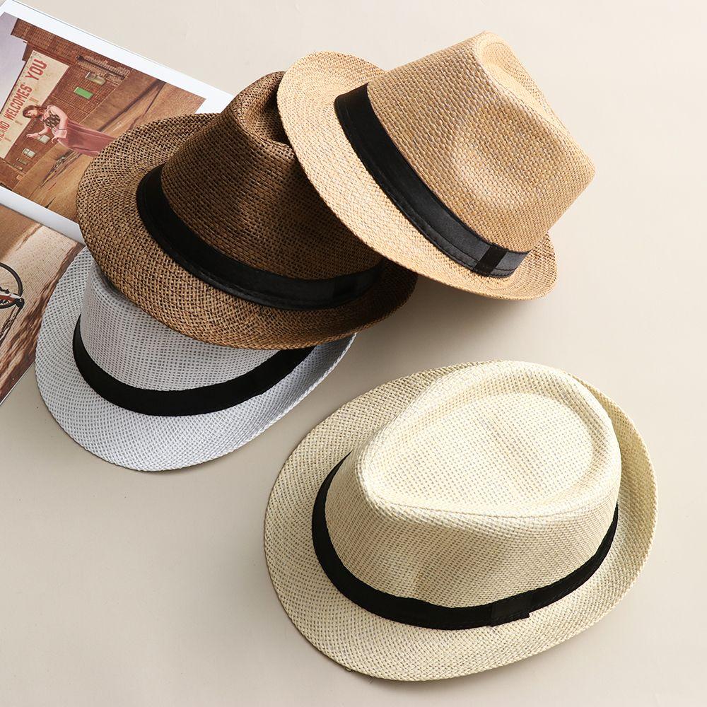 Summer Gangster Cap Wide Brim Jazz Dress Hat Cowboy Fedora Hat Sun Hat Straw Panama Cap
