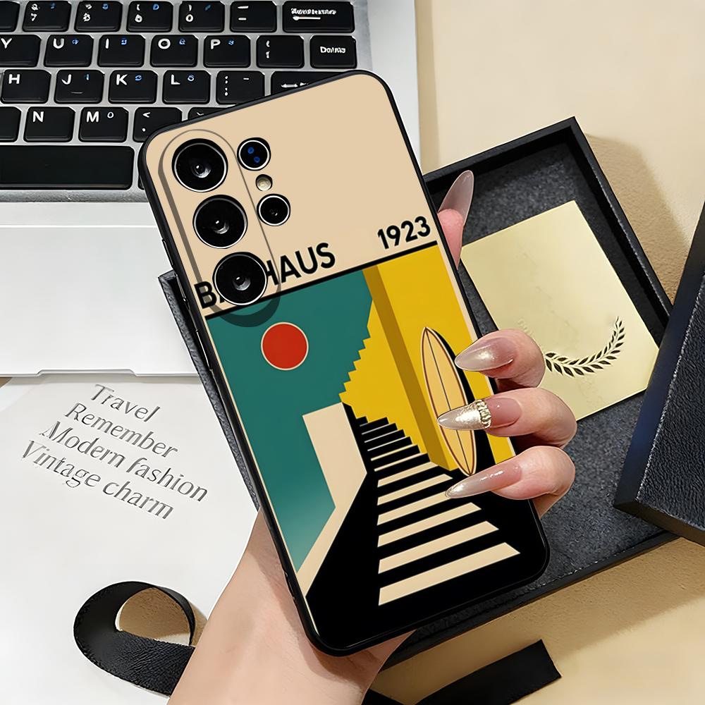 Abstract Bauhaus-style Phone Case For Samsung S26 S25 S24 FE S23 S22 S21 Plus S20 Ultra Note20Ultra Black Soft Shell