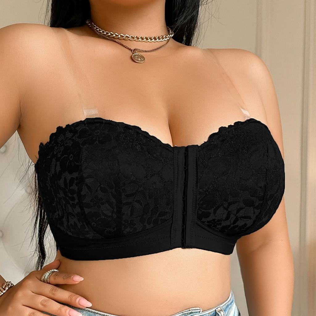 Front-clasp Large Chest Push-up Bra Lace Flower Embroidery Hollow Mesh Sexy Underwear