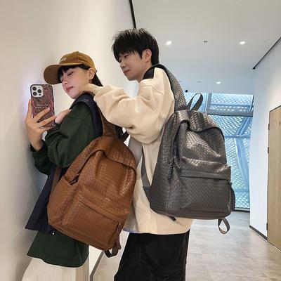 Student Schoolbag Large Capacity Woven Pattern Backpack Autumn and Winter Versatile Backpack Trendy Cool Casual Backpack Unisex