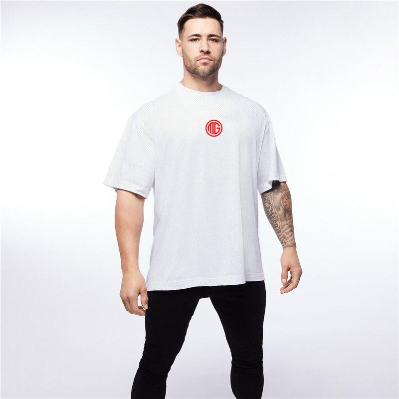 

Muscleguys Мужская свободная летняя дышащая футболка для фитнеса большого размера из полиэстера с короткими рукавами XXL белый