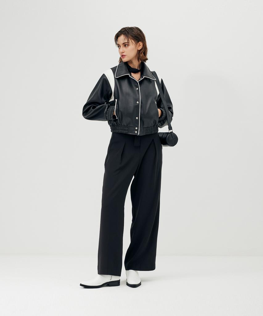 VIVABROWN 85-Viva013 [Neutral] Fluid Double-Pleat Wide Pants Black