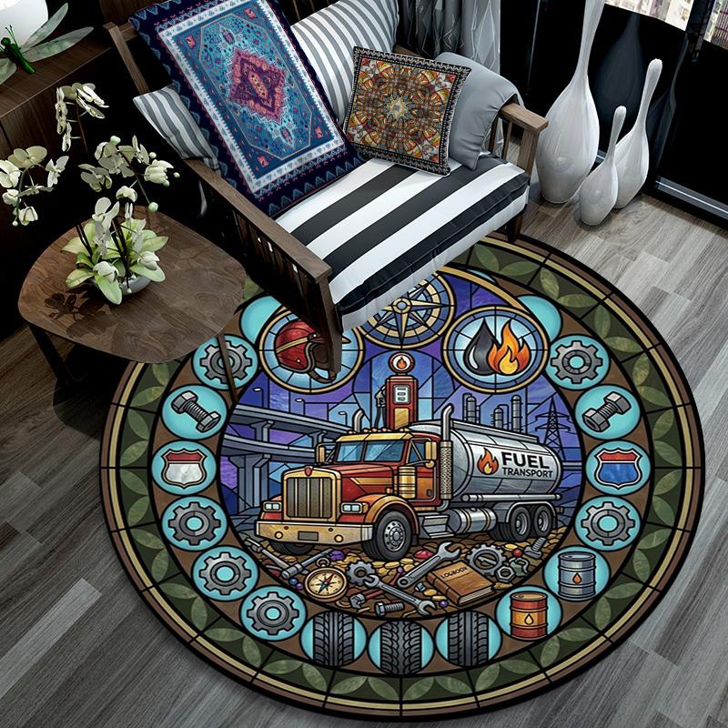 Fuel Transport Iconography Round Area Rug Under Office Chairs Bedroom Living Room Home Decor 80cm x 80cm