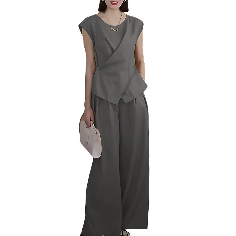 

ZANZEA Женские топы без рукавов с неровным низом и брюки Летние костюмы-двойки 5XL серый