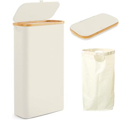 Foldable Bamboo Laundry Basket with Lid - Narrow Edge Oxford Cloth Storage